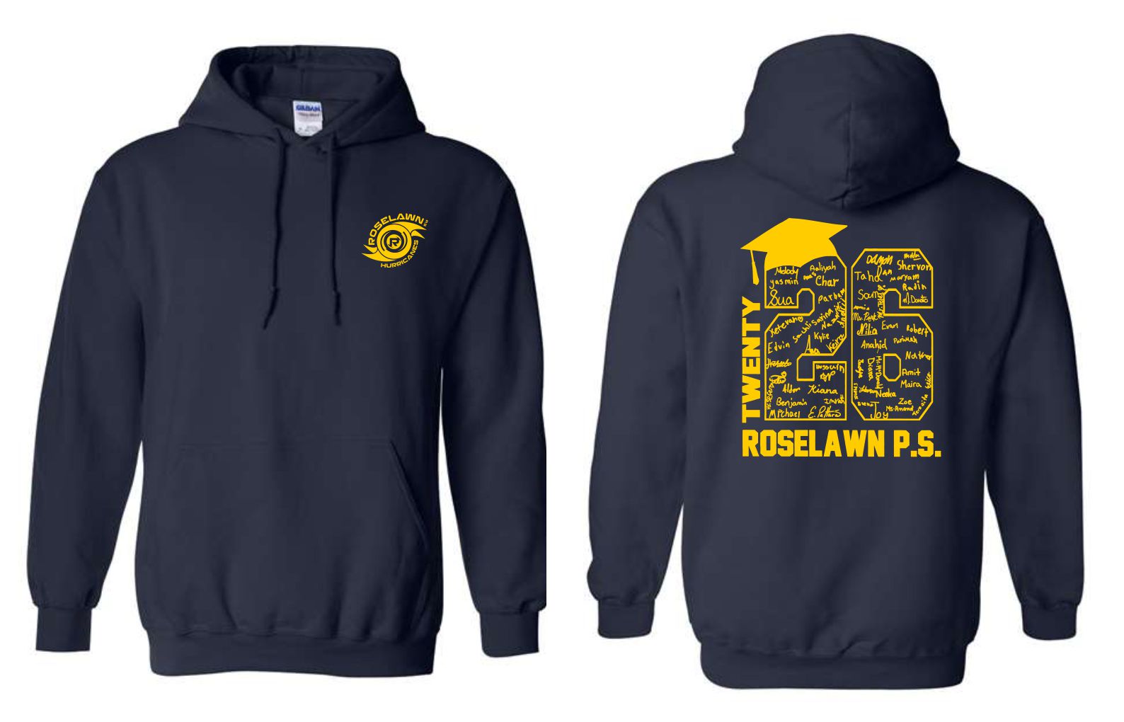 #1- Navy Grad Hoody- Left Chest & Full Back Printed
